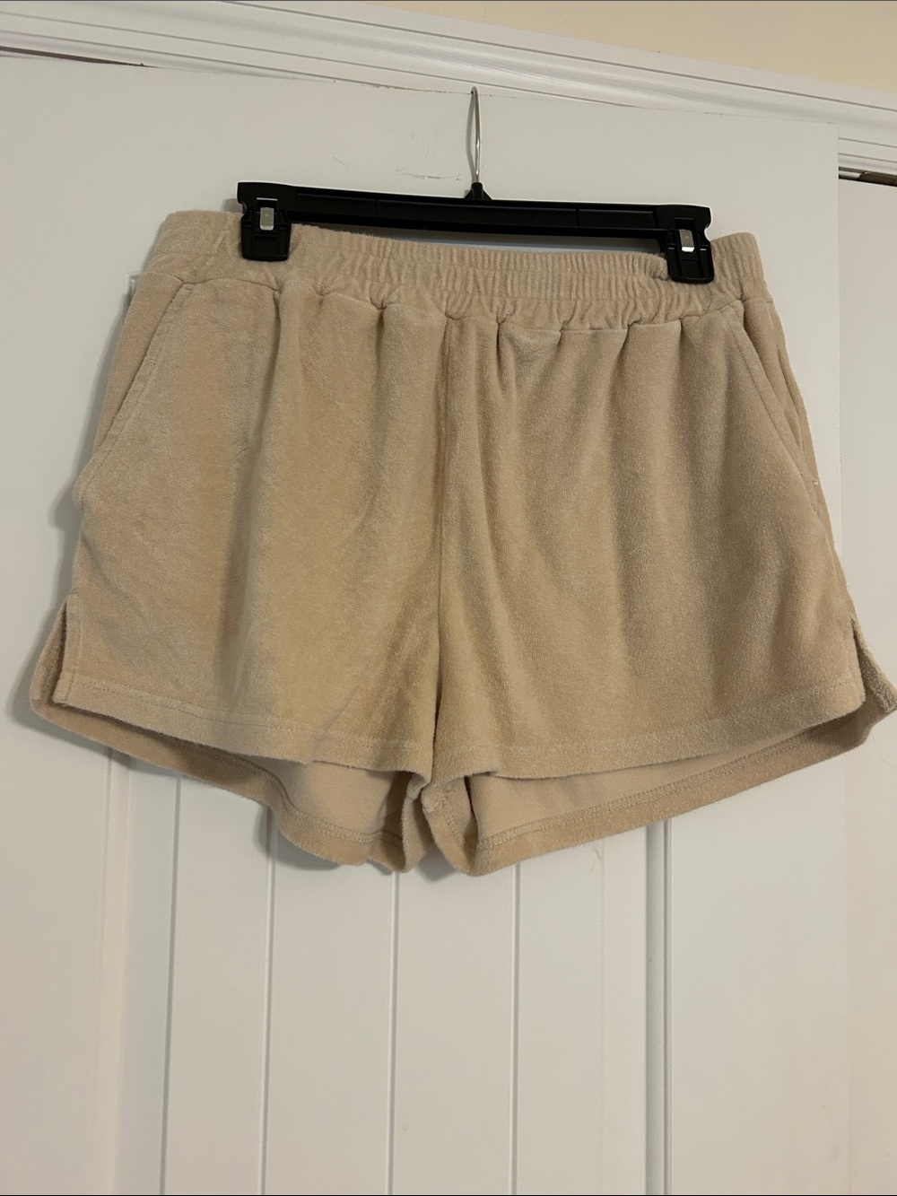 Plush Terry Athletic Shorts in Beige — Women’s Comfortable Lounge Shorts